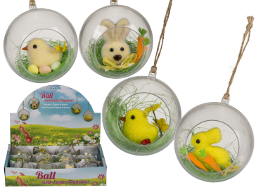 Plastic ball with easter figurines & grass