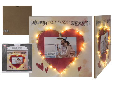 Wooden Plaque with red heart with clip holder & Led