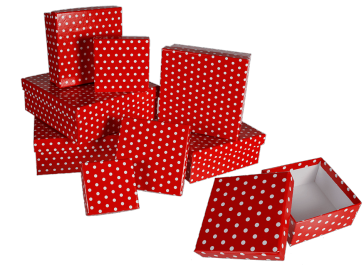 Red gift boxes with white dots