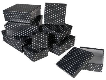 Grey gift boxes with white dots