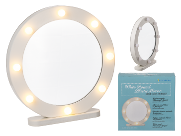 White round plastic mirror with 8 warm white LED