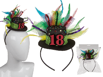 Plastic head band with birthday hat 30 & feathers