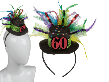 Plastic head band with birthday hat 50 & feathers