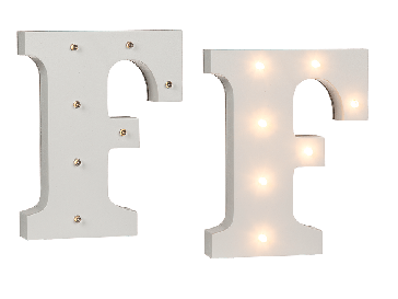 Illuminated wooden letter F