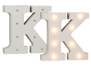 Illuminated wooden letter K