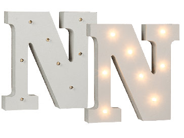 Illuminated wooden letter N