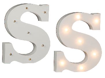Illuminated wooden letter S