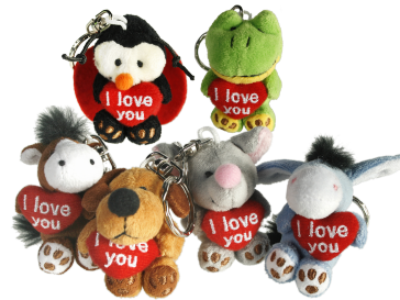 Plush Keyring "Animals" with red heart "I love you"