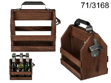 Wooden bottle holder with metal bottle opener
