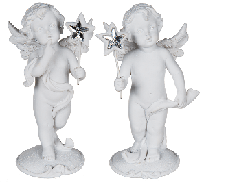 Standing polyresin angel with silver coloured star on pole