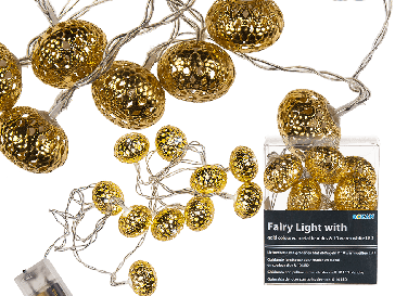 Fairy light with gold coloured metal baubles & 10 warm white LED