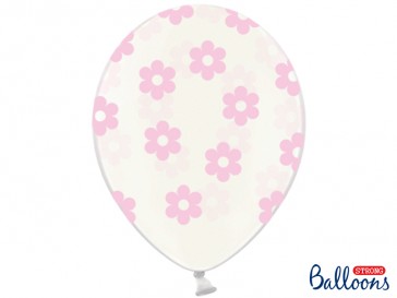 Balloons 30cm, Flowers, Crystal Clear, 6pcs