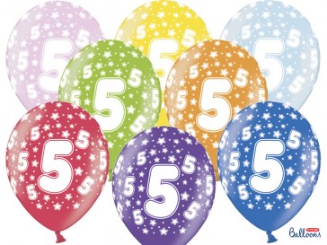 Balloons 30cm, 5th Birthday, Metallic Mix, 6pcs
