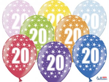 Balloons 30cm, 20th Birthday, Metallic Mix, 6pcs