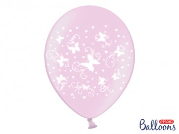 Balloons 30cm, Butterflies, Candy Pink, 6pcs