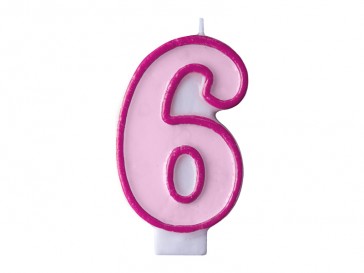 Birthday candle Number 6, pink, 1piece
