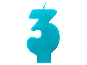 Birthday candle Number 3, turquoise, 1piece