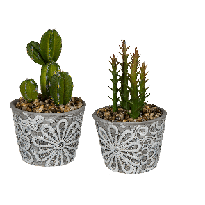 Polyresin pot with deco cactus