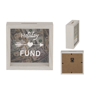 White wooden savings box