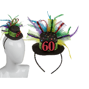 Plastic head band with birthday hat 50 & feathers