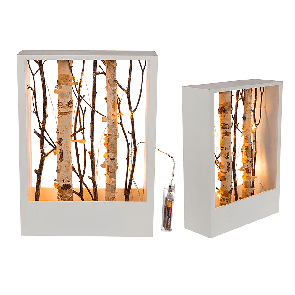 Natural coulored wooden deco frame with branches & 12 warmwhite  LED