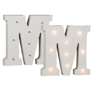 Illuminated wooden letter M