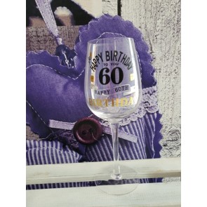 Sklenený narodeninový pohár na víno "60", 22,5cm