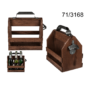 Wooden bottle holder with metal bottle opener