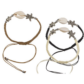 Textile bracelet with shell & metal applications
