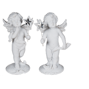 Standing polyresin angel with silver coloured star on pole