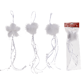White decoration hanger with feather an ribbon