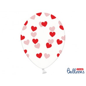 Balloons 30cm, Hearts, Crystal Clear, 6pcs