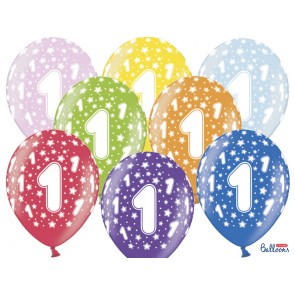 Balloons 30cm, 1st Birthday, Metallic Mix, 6pcs