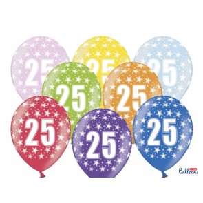 Balloons 30cm, 25th Birthday, Metallic Mix, 6pcs