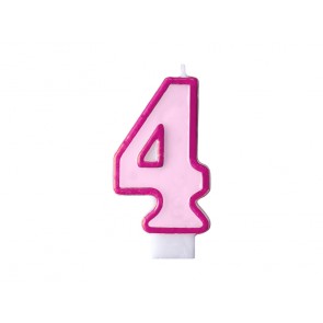 Birthday candle Number 4, pink, 1piece