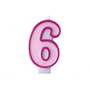 Birthday candle Number 6, pink, 1piece