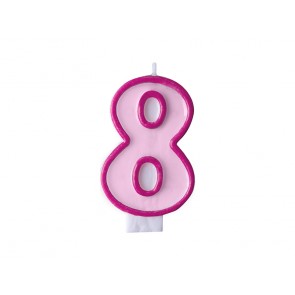 Birthday candle Number 8, pink, 1piece